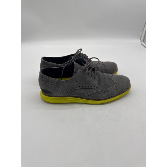 COLE HAAN LUNARGRAND SUEDE WINGTIP CHARCOAL GREY GRAY VOLT YELLOW Men size‎ 11